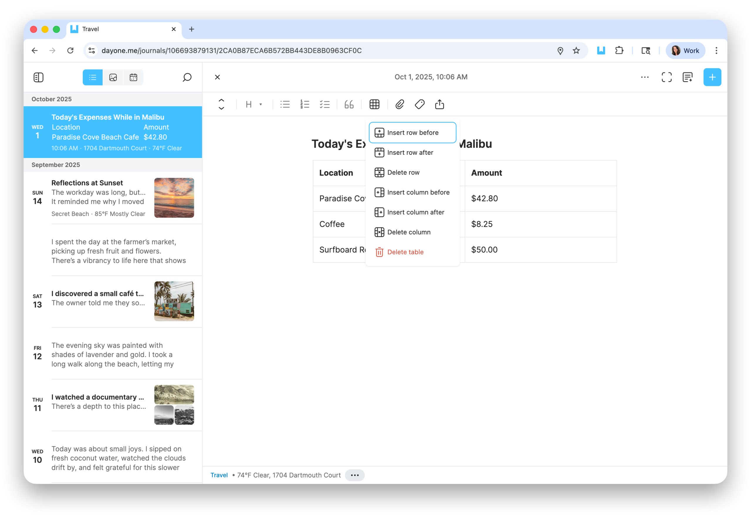 Day One Web New: Easily Add Tables in Day One for Web | Day One | Your Journal for Life